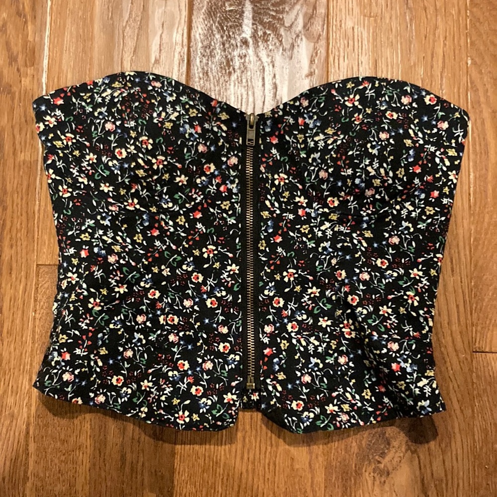 Floral zip up corset top